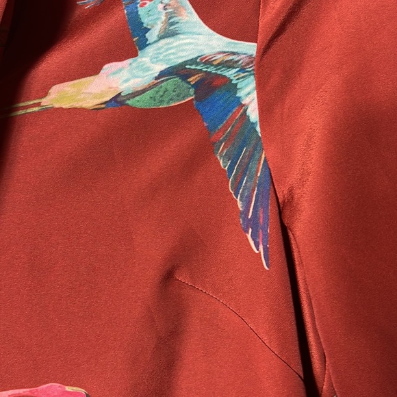 Ted Baker London Bow Necktie Tunic Dress Size 1 Rust Brown Flying Geese Pattern - Picture 3 of 13